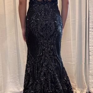 Black Sequin Feather Mermaid Formal Gown Prom Dress